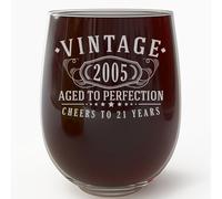 Vintage 2005 Etched 17oz Stemless Wine Glass - Happy 21st Birthday Gifts, Decorations Men Women Guy, Turning 21 Year Old, Bday Party Favors Supplies, Finally 21 Best Gift Idea Son 1.0