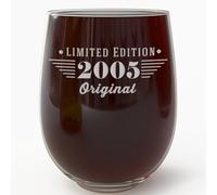 Vintage 2005 Etched 17oz Stemless Wine Glass - Happy 21st Birthday Gifts, Decorations Men Women Guy, Turning 21 Year Old, Bday Party Favors Supplies, Finally 21 Best Gift Idea Son Maverick