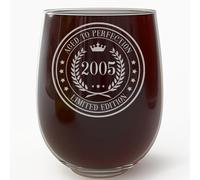 Vintage 2005 Etched 17oz Stemless Wine Glass - Happy 21st Birthday Gifts, Decorations Men Women Guy, Turning 21 Year Old, Bday Party Favors Supplies, Finally 21 Best Gift Idea Son Circle