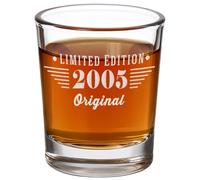 Vintage 2005 Etched 2.5oz Shot Glass - Happy 21st Birthday Gifts, Decorations Men Women Guy, Turning 21 Year Old, Bday Party Favors Supplies, Finally 21 Best Gift Idea Son Maverick