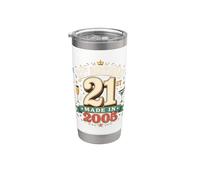 Vintage 21st Celebration Party Drinks Graphic Typography Stainless Steel Insulated Tumbler