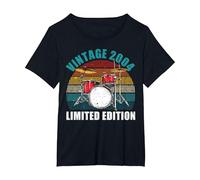 Vintage 22 Years Old Drummer 22nd Birthday Drum Set Drumming T-Shirt, Women's Plus, Black, 5X