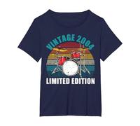 Vintage 22 Years Old Drummer 22nd Birthday Drum Set Drumming T-Shirt, Women's Plus, Navy Blue, 6X