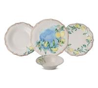 Vintage 24-Piece Dinner Set, 100% Porcelain, Microwave & Dishwasher Safe, Includes Service Plates, Bowls & Dessert Plates, Green, Yellow & Brown Design