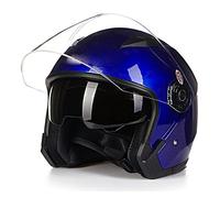 Vintage 3/4 Open-Face Helmet Adult Men Women Retro Motorcycle Modular Half Face Helmet DOT/ECE Approved Summer Scooter Light Moped Motorbike ATV Street Jet Helmet with Double Visor,Blue,L