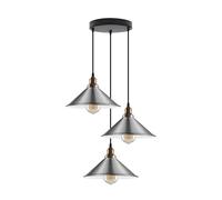 Vintage 3-Lights Pendant Fittings E27 Satin Nickel Metal Lampshade Hanging Industrial Ceiling Lights for Kitchen, Living Room, Dining Room, Bar, and Home Decoration Improvement