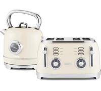 Vintage 3000w Cordless Stainless Steel Dial Kettle & 1500w 4 Slice Toaster Combo