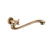 Vintage 360° Swivel Wall-Mounted Kitchen Faucet Extended Horizontal Spout Quick-Open Cross Handle G1/2 Connection 30CM Brass Design - Perfect for Classic Decor