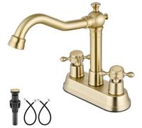 Vintage 4" Centerset Bathroom Faucet with 2 Cross Handles - RV Mixer Tap for Sink - Classic Design, Brass Construction, Easy Installation, Water-Saving Features