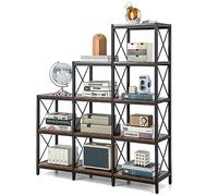 Vintage 4-Tier Wooden Bookshelf, Industrial Storage Rack with Adjustable Footpads, Stylish Home Office Display & Plant Stand for Living Room & Bedroom Decor