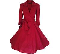 VINTAGE 40's 50's STYLE ROCKABILLY / SWING / PIN UP COTTON WRAP EVENING PARTY DRESS SIZES 6 - 24 ***UK SELLER-SAME DAY DISPATCH FOR ALL ORDERS PLACED BEFORE 4PM*** (20, RED)