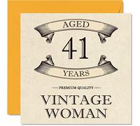 Vintage 41st Birthday Cards for Women - Aged 41 Years - Fun Birthday Card for Mum Sister Wife Girlfriend Friend Cousin Auntie, 145mm Ladies Greeting Cards, 41st Card