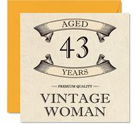 Vintage 43rd Birthday Cards for Women - Aged 43 Years - Fun Birthday Card for Mum Sister Wife Girlfriend Friend Cousin Auntie, 145mm Ladies Greeting Cards, 43rd Card