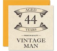 Vintage 44th Birthday Cards for Men - Aged 44 Years - Fun Birthday Card for Colleague Dad Husband Boyfriend Uncle Brother Friend, 145mm Greeting Cards, 44th Card