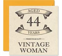Vintage 44th Birthday Cards for Women - Aged 44 Years - Fun Birthday Card for Mum Sister Wife Girlfriend Friend Cousin Auntie, 145mm Ladies Greeting Cards, 44th Card