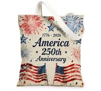 Vintage 4th of July Independence Day Canvas Tote Bag for Shopping 13x15, 250th American Anniversary Reusable Grocery Print Pattern Bag for Women, Retro Beach Aesthetic Painting Gift Decor