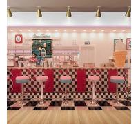 Vintage 50s Diner Photography Backdrop For 1950s Fast Food Soda Shop Restaurant Ice Cream Bar Stools Background Party Banner 300x200CM