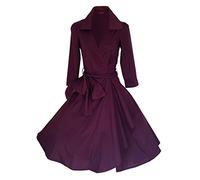 VINTAGE 50's STYLE ROCKABILLY / SWING / PIN UP COTTON WRAP EVENING PARTY DRESS SIZES 6 - 24 (10, BURGUNDY)
