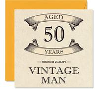 Vintage 50th Birthday Cards for Men - Aged 50 Years - Fun Birthday Card for Colleague Dad Husband Boyfriend Uncle Brother Friend, 145mm Greeting Cards, 50th Card