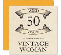 Vintage 50th Birthday Cards for Women - Aged 50 Years - Fun Birthday Card for Mum Sister Wife Girlfriend Nanny Grandma Auntie, 145mm Ladies Greeting Cards, 50th Card