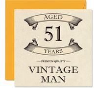 Vintage 51st Birthday Cards for Men - Aged 51 Years - Fun Birthday Card for Colleague Dad Husband Boyfriend Uncle Brother Friend, 145mm Greeting Cards, 51st Card