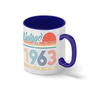 Vintage 58 Year Old Gifts 1963 Original Parts Fun Edition 58th Birthday White Coffee Mug with Blue Rim & Handle