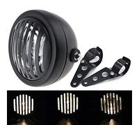 Vintage 6 Inch Motorcycle Round Headlight with Black Grill Cover, Halogen Headlight with Bracket for Cafe Racer, Cruiser, Sportster XL1200R, XL883 (White)