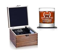 Vintage 60th Birthday Gifts for Men, 1965 Whiskey Glass and Stones Wood Box Gift, Funny 60 Birthday Gift for Dad Husband Brother, 60 Birthday Present Ideas for Him, 60 Year Old Bday Decorations
