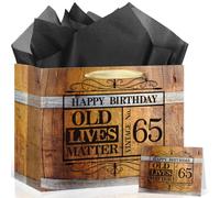 Vintage 65th Birthday Gift Bag Whiskey Wine Barrel 65th Birthday Bag with Wrapping Paper and Card Large Funny Old Lives Matter Wrapping Paper Bag for Men Women 65 Years Old Birthday Party Supplies
