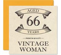 Vintage 66th Birthday Cards for Women - Aged 66 Years - Fun Birthday Card for Mum Sister Wife Girlfriend Nanny Grandma Auntie, 145mm Ladies Greeting Cards, 66th Card