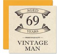 Vintage 69th Birthday Cards for Men - Aged 69 Years - Fun Birthday Card for Grandpa Dad Husband Boyfriend Uncle Brother Grandad, 145mm Greeting Cards, 69th Card