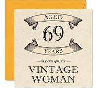 Vintage 69th Birthday Cards for Women - Aged 69 Years - Fun Birthday Card for Mum Sister Wife Girlfriend Nanny Grandma Auntie, 145mm Ladies Greeting Cards, 69th Card