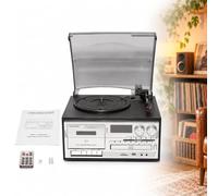 Vintage 7-in-1 Record Player, Retro Music Center Vinyl Turntable System | 3-Speed Vinyl Stereo System with CD Cassette Player, Wireless Streaming, FM Radio and Built-in Speakers(Grey)