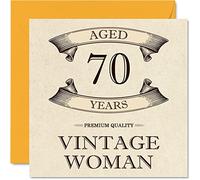 Vintage 70th Birthday Cards for Women - Aged 70 Years - Fun Birthday Card for Mum Sister Wife Granny Nanny Grandma Auntie, 145mm Ladies Greeting Cards, 70th Card