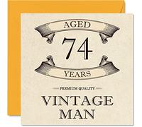 Vintage 74th Birthday Cards for Men - Aged 74 Years - Fun Birthday Card for Grandpa Dad Husband Uncle Brother Grandad, 145mm Greeting Cards, 74th Card