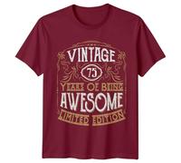 Vintage 75 Years of Being Awesome Mens T-Shirt 75th Birthday Gift S Burgundy