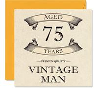 Vintage 75th Birthday Cards for Men - Aged 75 Years - Fun Birthday Card for Grandpa Dad Husband Uncle Brother Grandad, 145mm Greeting Cards, 75th Card