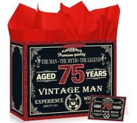 Vintage 75th Birthday Gift Bag for Men Women with 75th Wrapping Paper and Card Black Red 1951 Birthday Gift Wrap Treat Bags for Vintage Aged 75 Years Old Bday Anniversary Party Supplies Decorations