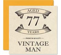Vintage 77th Birthday Cards for Men - Aged 77 Years - Fun Birthday Card for Grandpa Dad Husband Uncle Brother Grandad, 145mm Greeting Cards, 77th Card