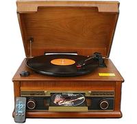 Vintage 8-In-1 Wireless Music Centre with Remote, 3-Speed Turntable, DAB Digital/FM Radio, CD/Cassette Player, USB Playback/Recording, Real Wood Construction