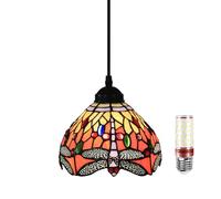 Vintage 8" Tiffany Style Pendant Light Adjustable Height Glass Shade Chandelier for Kitchen Dining Room Living Room ative Lighting Fixture