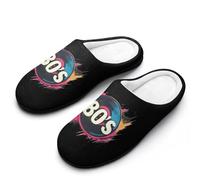Vintage 80's Record Men's Soft Cotton Slippers with Memory Foam Anti-skid House Shoes for Travel Indoor Outdoor