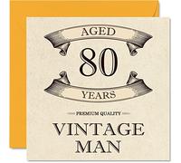 Vintage 80th Birthday Cards for Men - Aged 80 Years - Fun Birthday Card for Grandpa Dad Husband Uncle Brother Grandad, 145mm Greeting Cards, 80th Card