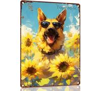 Vintage 8x12 Inch Metal Signs A German Shepherd Wearing Sunglasses Funny Retro Tin Signs Wall Plaque Art Poster for Cafe Bar Restaurant Shop Gifts for home decor