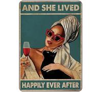 Vintage 8x12 Inch Tin Sign Cat Lovers and She Lived Happily Ever After Plaque for Office Home Classroom Gifts Art