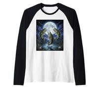 Vintage 90s Bass Fish Howling at The Moon Meme Graphic Raglan Baseball Tee
