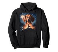 Vintage 90s Dachshund Howling at The Moon Retro Wiener Dog Pullover Hoodie