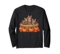 Vintage 90s Maine Coon Kittens Pumpkins Fall Cat Lover Long Sleeve T-Shirt