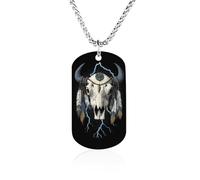 Vintage 90s Thunder Native Indian Bison Skull Rocker Pendant Necklace Hip Hop Chains Statement Choker for Women Men