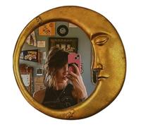 Vintage 90s Witch Moonseer Mirror - Gold Crescent Moon Face Wall Mirror, Perfect for Wiccan Altar, Celestial Decor & Spiritual Rituals
